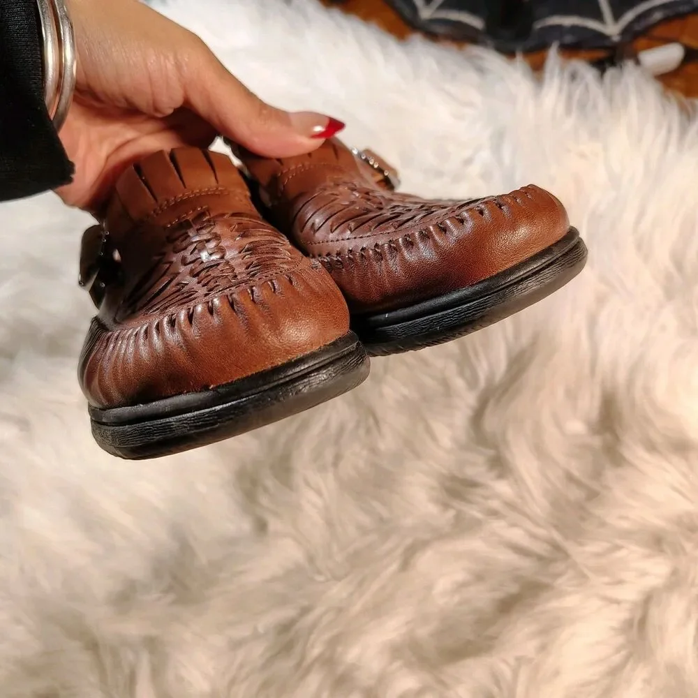 Dr. Scholls Grannycore Oxford Shoes Womens 7 Brown Leather Weave EDITH Buckle
